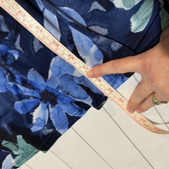 Leebe Blue Floral Long Modest Stretch‎ Slinky Midi Skirt Women’s Size Large - Picture 4 of 4